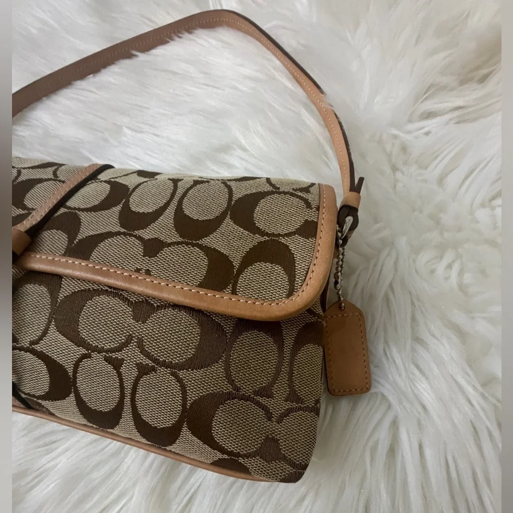 Coach Vintage Tan and Brown Signature Shoulder Bag # 6348